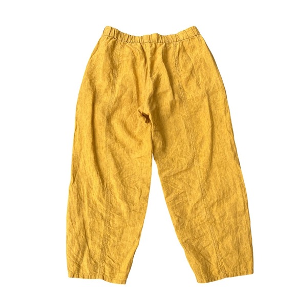 Eileen Fisher Delave Lantern Pants Mustard Cropped Wide-Leg Linen, Size XS - Picture 5 of 9